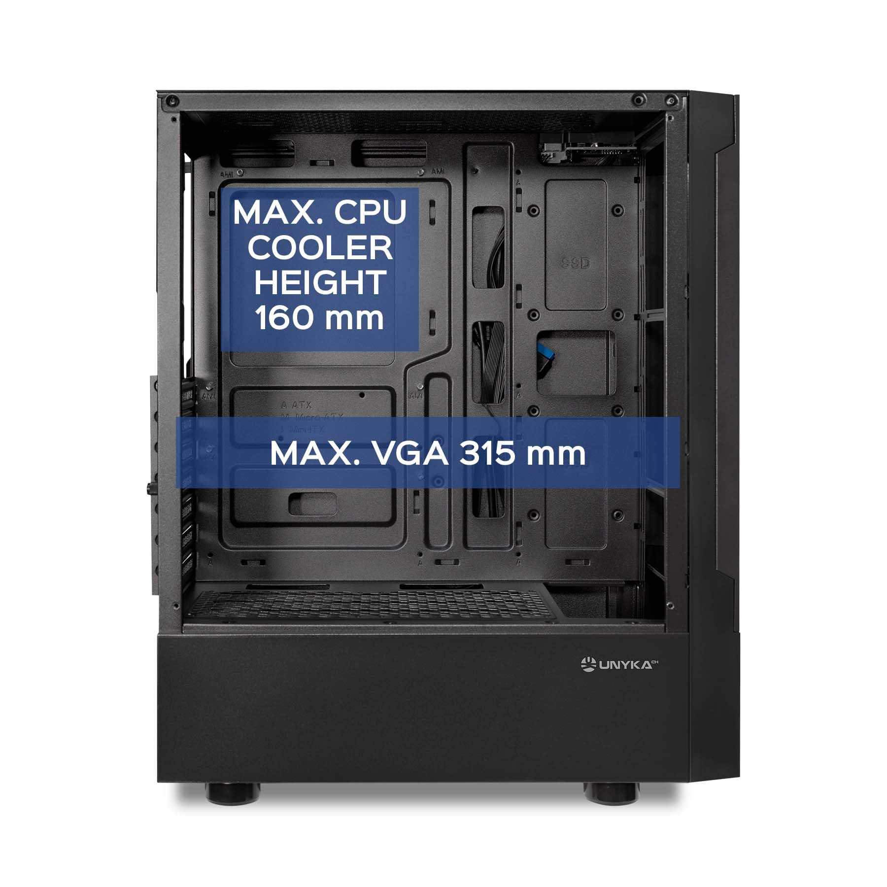 UNYKAch Caja ATX Aero C35,con Panel Lateral de Cristal Templado Tintado, con 2 Puertos USB 3.0, 1 USB 2.0, para Instalación de Tarjetas Gráficas de hasta 315 mm y Disipadores de CPU de hasta 160 mm