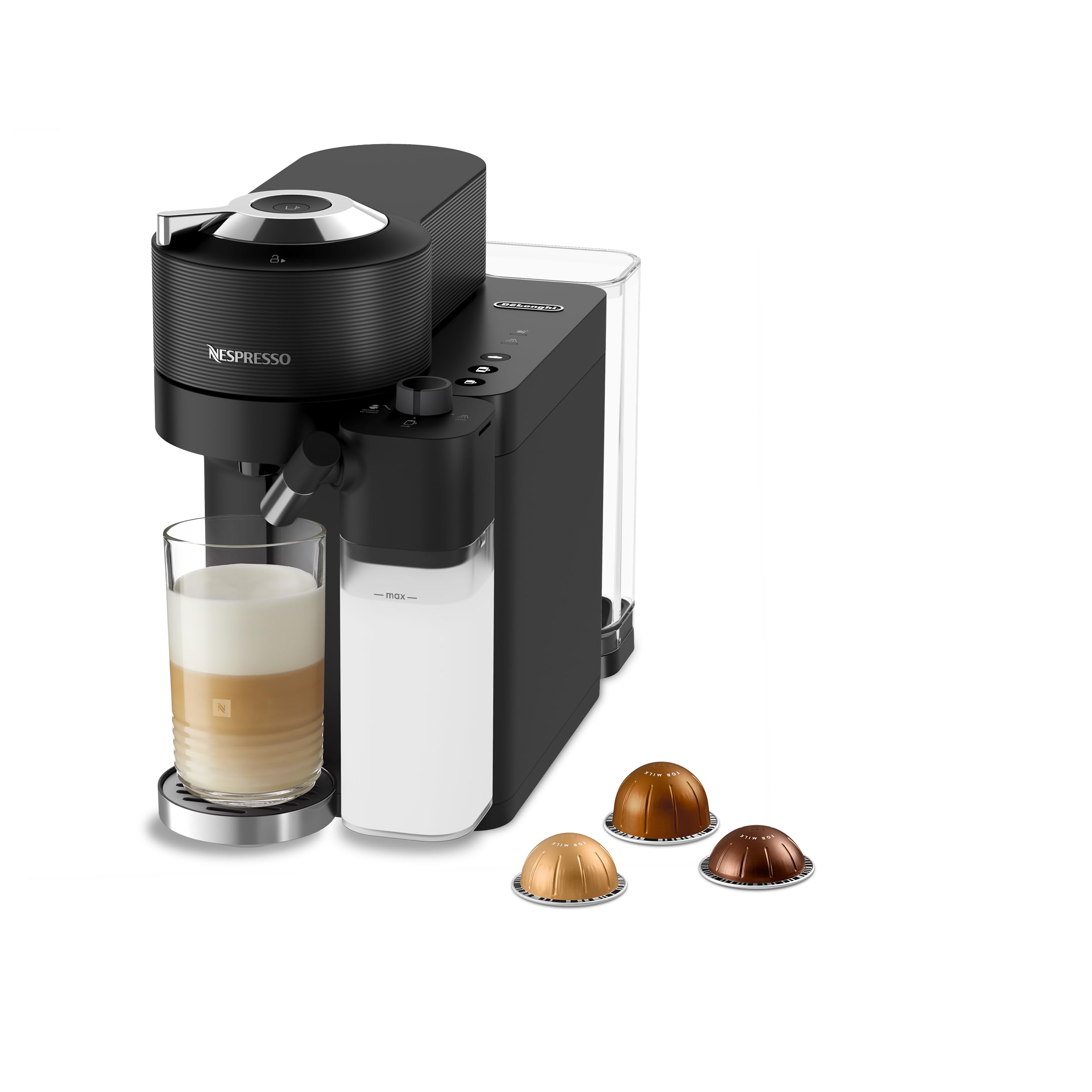 De'Longhi Nespresso Vertuo Lattissima ENV300.B, Máquina de Café Automática con Espumador de Leche Automático, Cafetera de Cápsulas Individual, 5 Tamaños de Taza, 1500W, Negro Mate y Brillante | Cafetera con sistema de leche integrado, 5 tamaños de taza, c