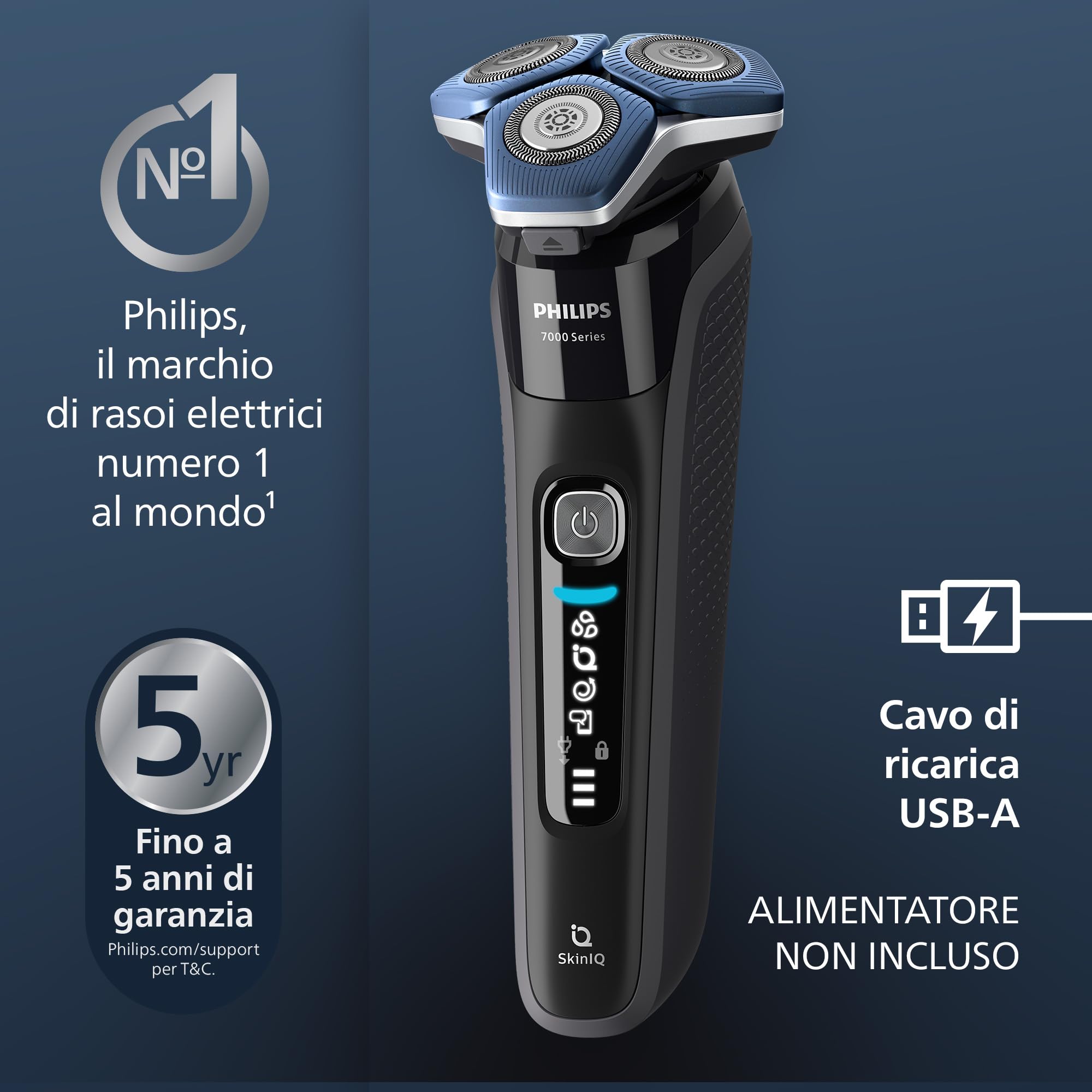 Philips Shaver Series 7000 - Rasoio elettrico uomo, umido e asciutto, rifinitore a scomparsa, base ricarica, custodia da viaggio, capsula e cartuccia Quick Clean (Modello S7886/55)