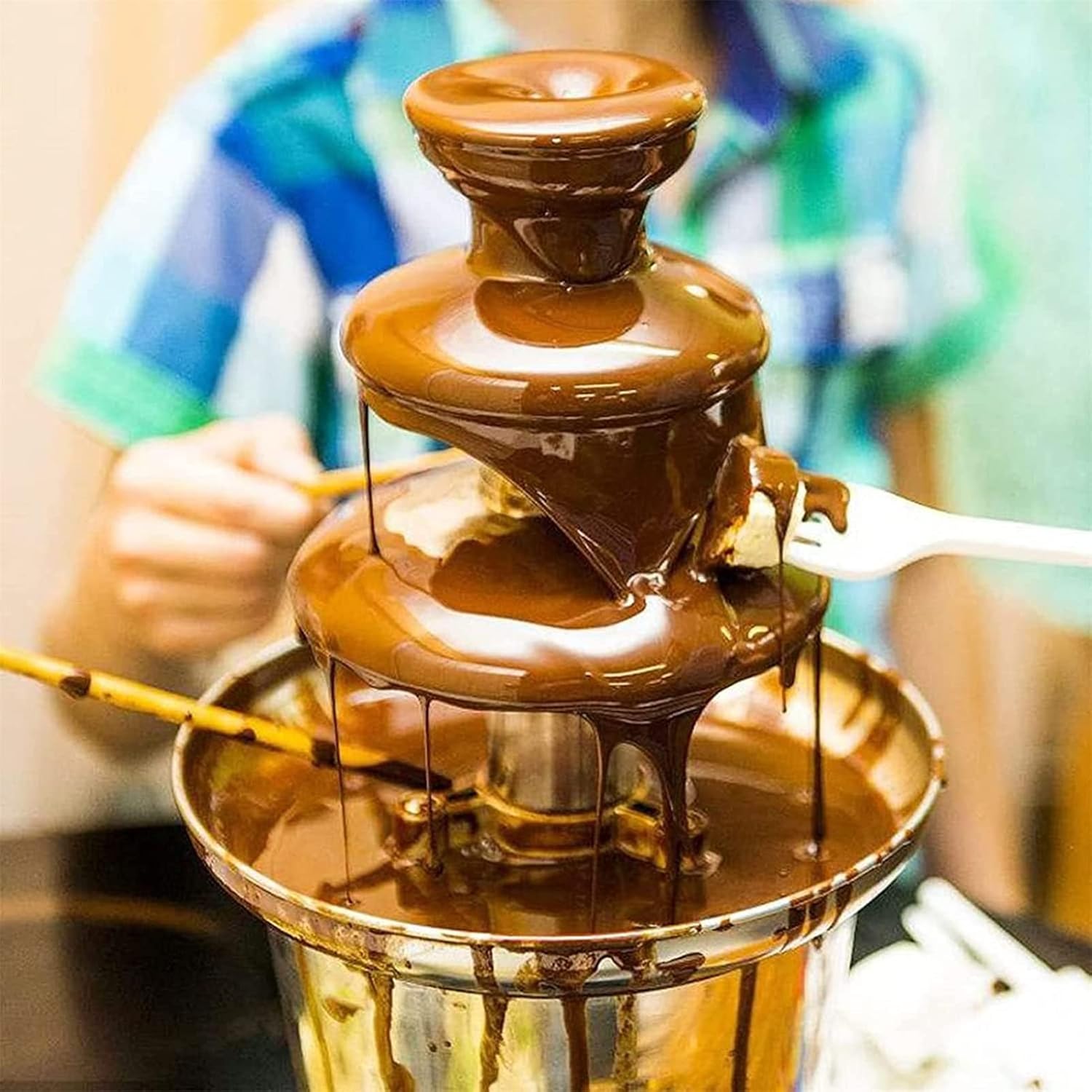 Electric Melting Chocolate Machine Stainless Steel Chocolate Fondue Pot, 6 Tiers Large Capacity Stainless Steel Chocolate Fondue Waterfall/Sauce Melting Pot,