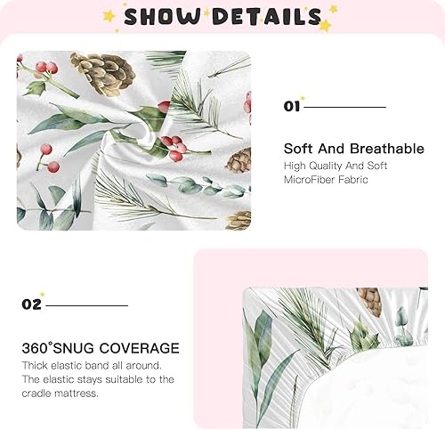 Miniatura 5 de Kigai Fitted Crib Sheet for Boys & Girls Christmas Pinecone Soft Breathable Unisex Baby Sheets for Standard Crib and Toddler Mattresses 39 x 27 in
