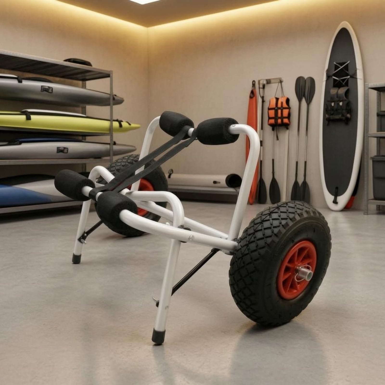 Carrito de Kayak Plegable Carro Remolque Soporte Transporte Carga Marco de Aluminio con Neumáticos Inflables y Acolchado de Espuma Adecuado para Embarcadero Lago Excursiones