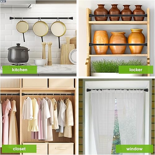 Miniatura 5 de Barra de cortina de tensión, paquete de 2 barras de tensión pequeñas de 18 a 28 pulgadas, barra de tensión negra, barra de cortina ajustable, sin