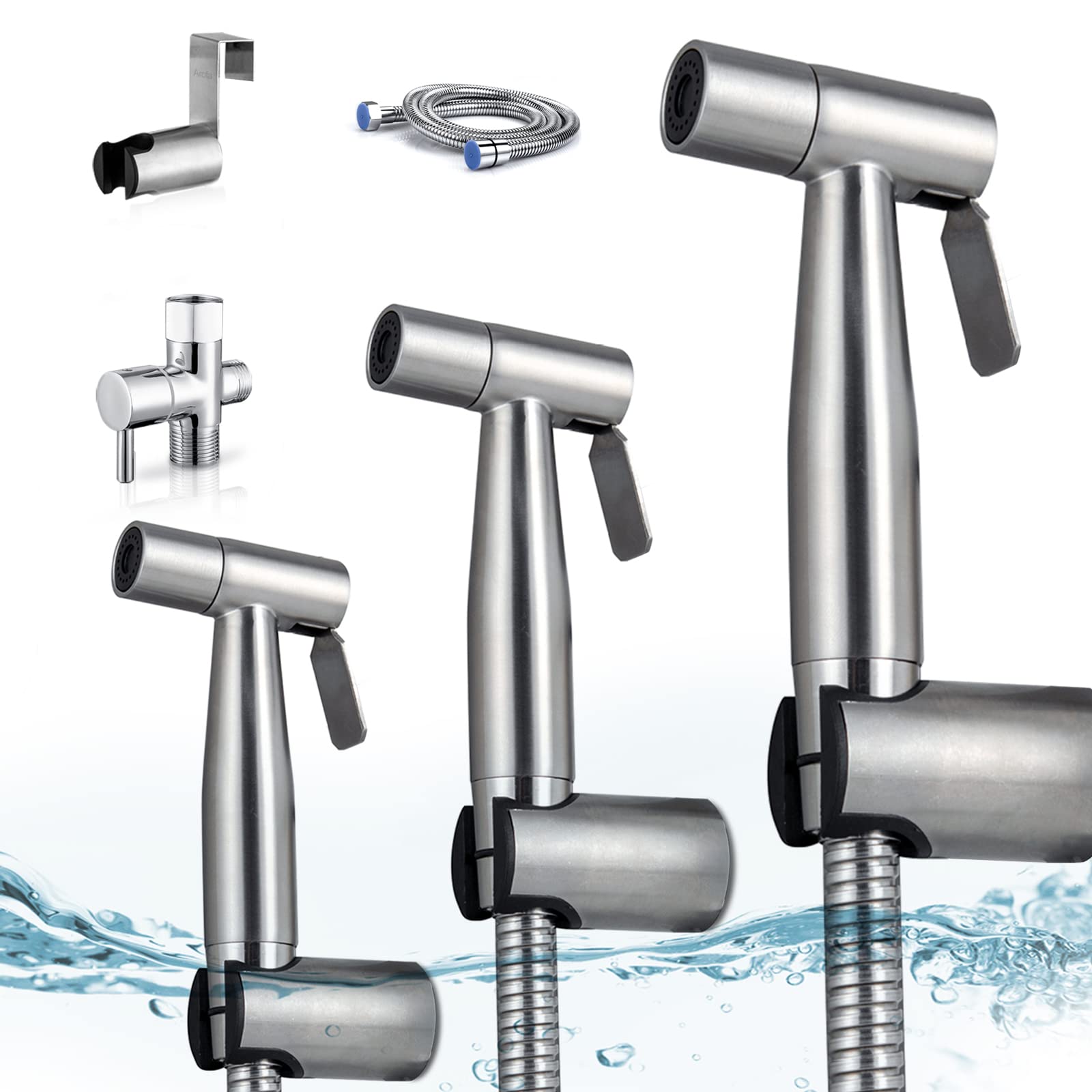 Arofa Handheld Bidet Sprayer for Toilet-3 Pack Adjustable Water Pressure Control with Bidet Hose for Feminine Wash, Stainless Steel Brushed Nickel Cloth Diaper Bidet Toilet Sprayer for Baby Wash