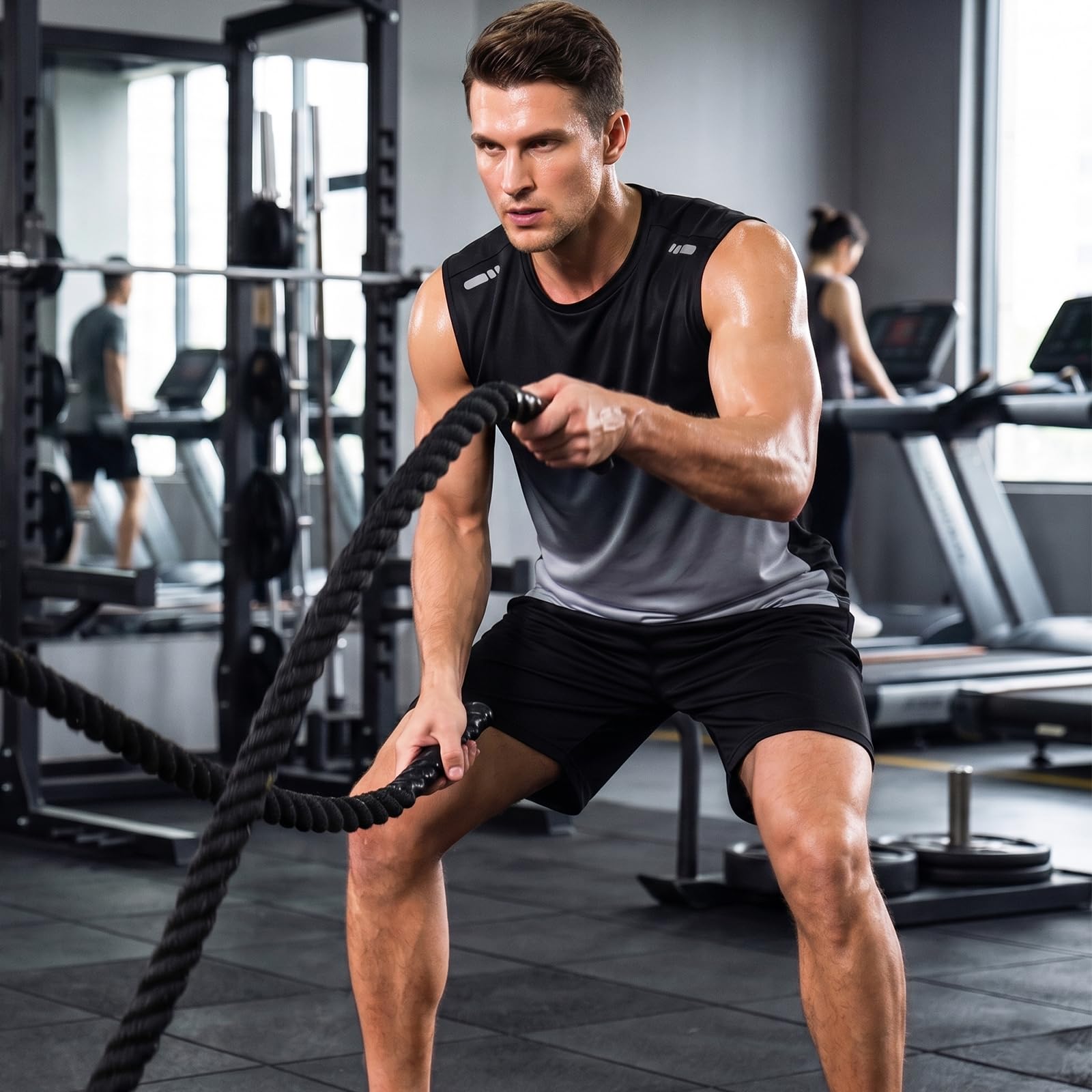Débardeur Homme sans Manches Hommes Haut T-Shirt de Sport Respirante Extensible à Séchage Rapide Gym Maillot avec Bande Réfléchissante Gilet de Course pour Fitness Musculation Running