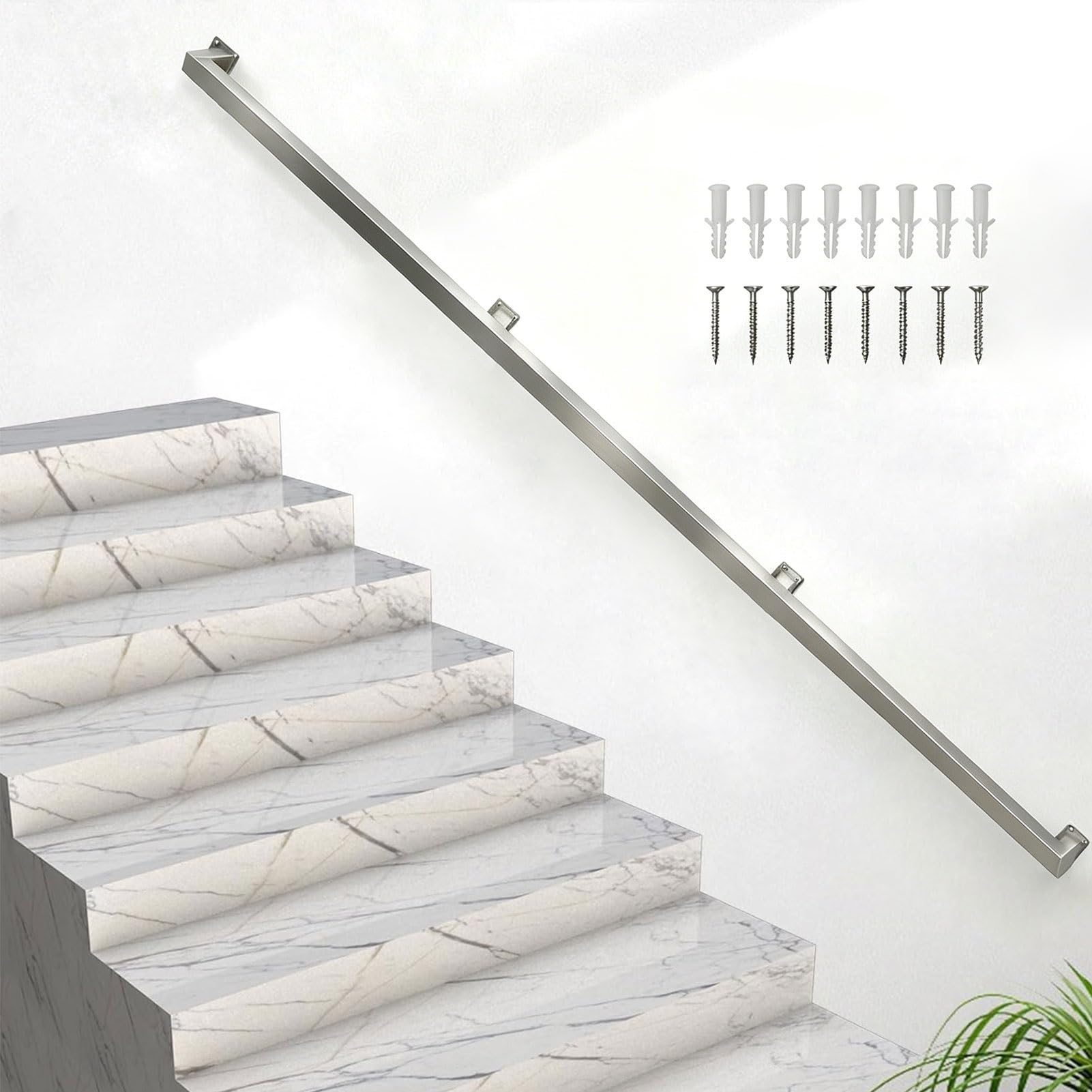 Sxbhdm One Color Stair Handrail For Walls, 1M 1.5M 2M 2.5M 3M Stair Railing, Wall Mounted Staircase Banister Handrail, Stainless Steel Stairs Hand Rail For Indoor & Outdoor Steps