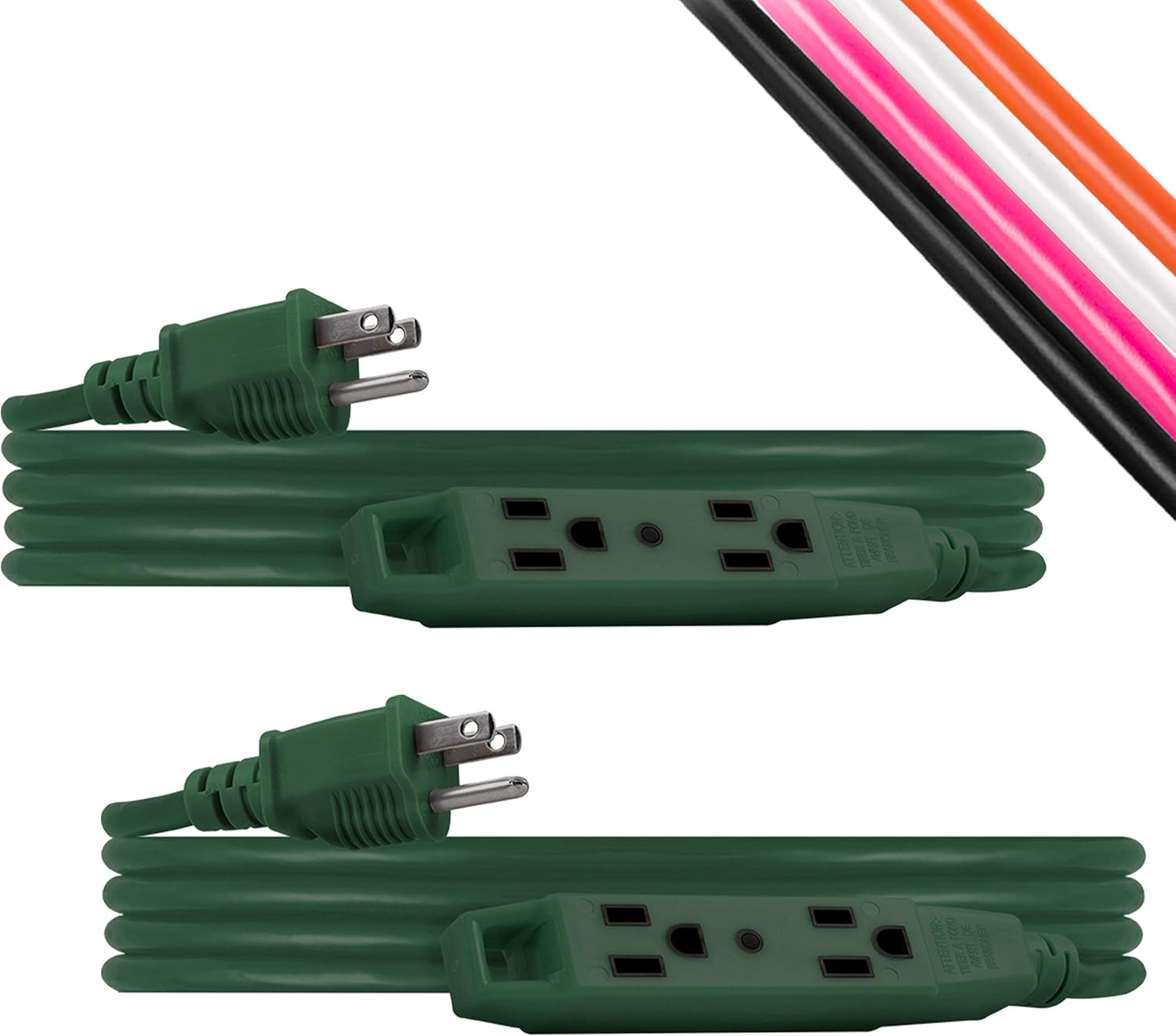 UltraPro 9 Ft Outdoor Extension Cords 2 Pack 3 Outlet Extension Cords Outlet Power Strip Short Extension Cord with Multiple Outlets Grounded Heavy Duty Extension Cord 16 Gauge UL Listed Green 50781