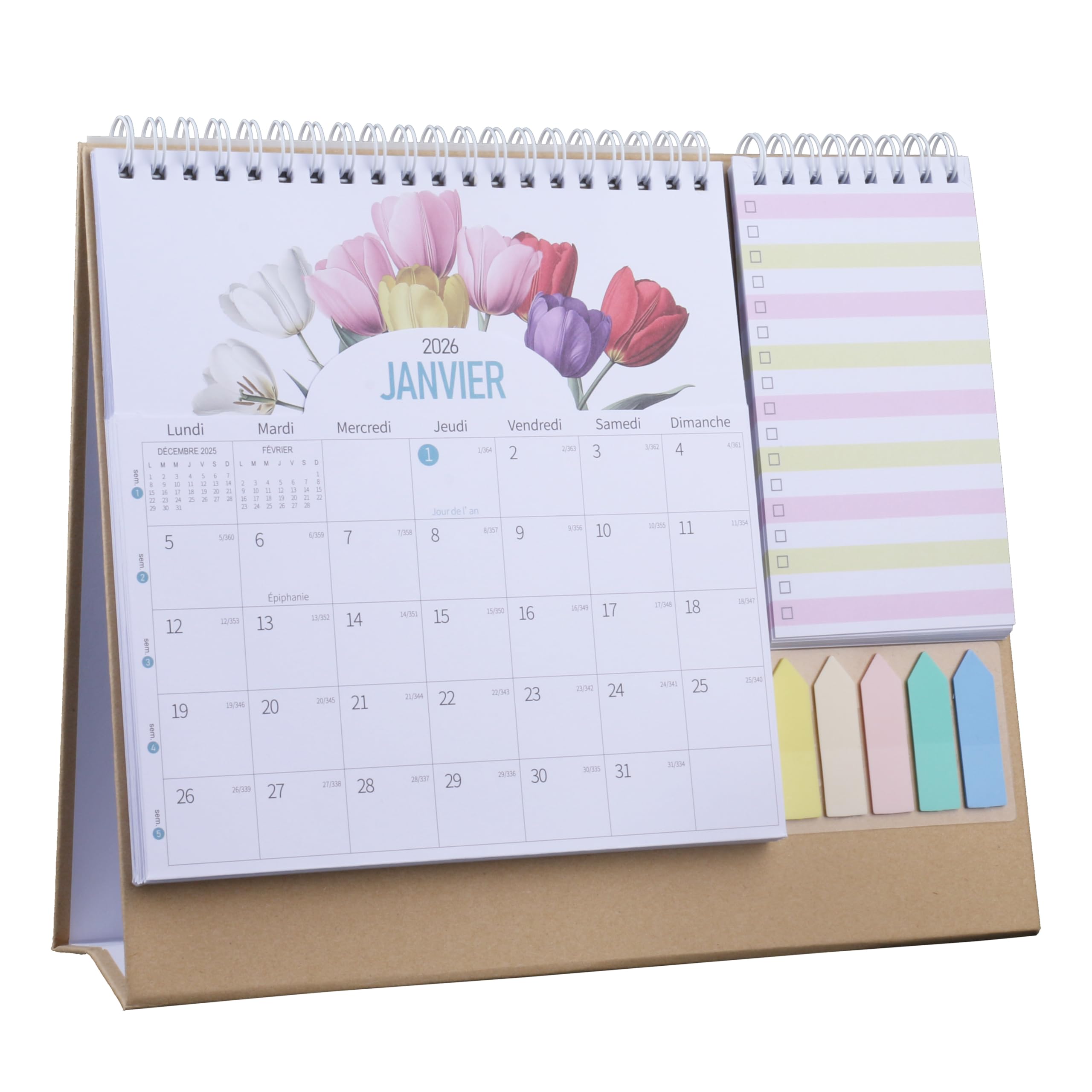 Calendrier De Bureau 2026 - Planificateur Mensuel Avec Jours Fériés Français, Pochette De Rangement, Notes Adhésives, Pour Maison Et Bureau