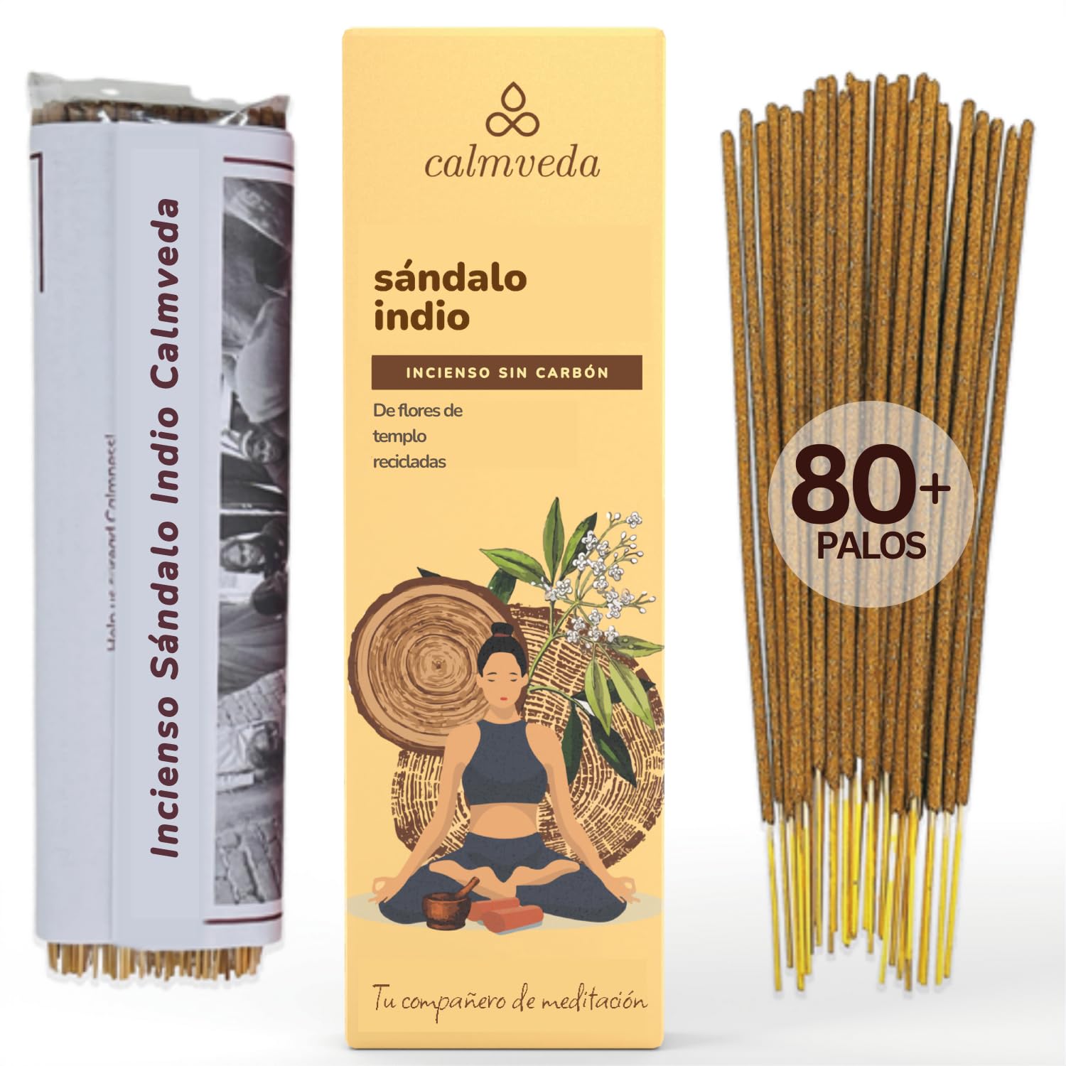 Incienso Sandalo Natural India Calmveda 80 Varillas Sin Carbon Organico