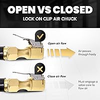Vista 4 de RamPro Portabrocas de aire, flujo abierto resistente para neumáticos con bloqueo, con conexión rápida, latón sólido, rosca hembra NPT de 1/4