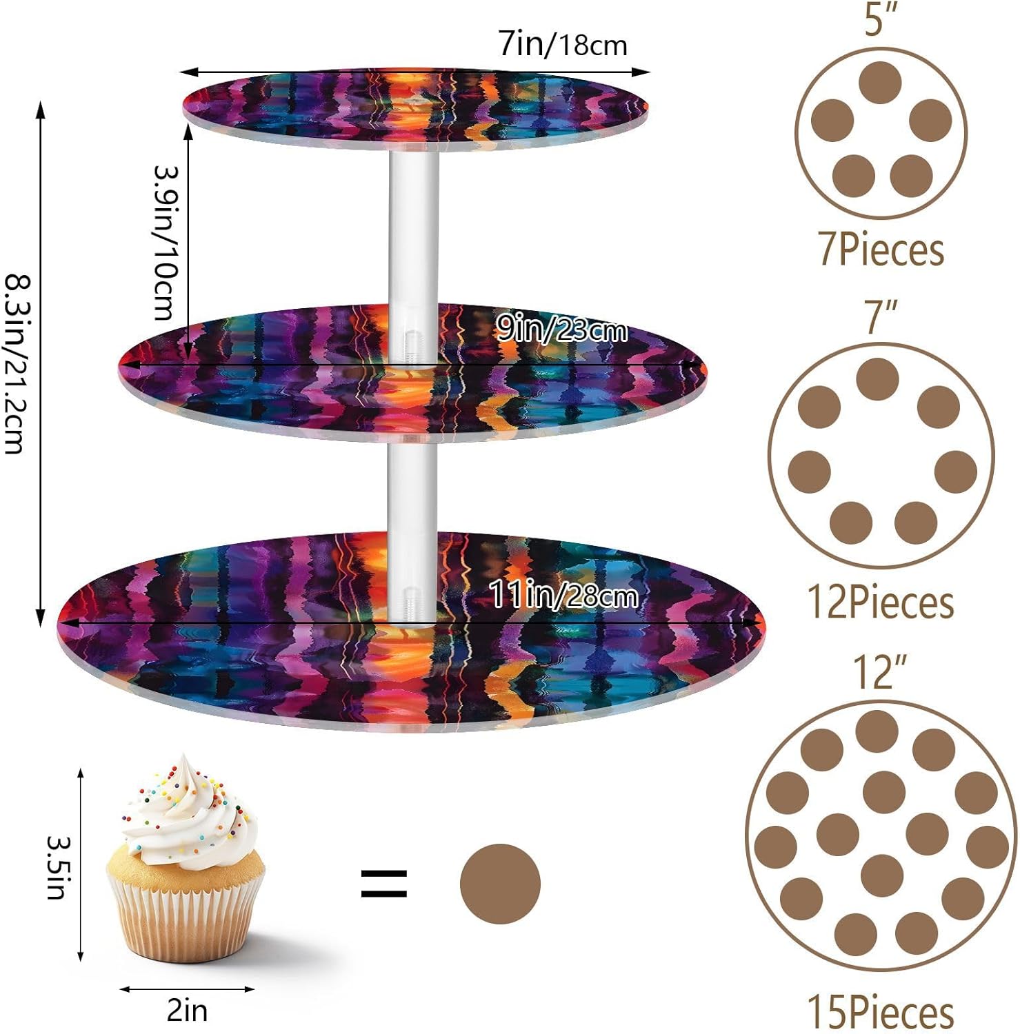 3 Tier Cupcake Stand Uniqu Space Dyed Acrylic Tower Tiered Tray Stand for Wedding Birthday Party Decoration
