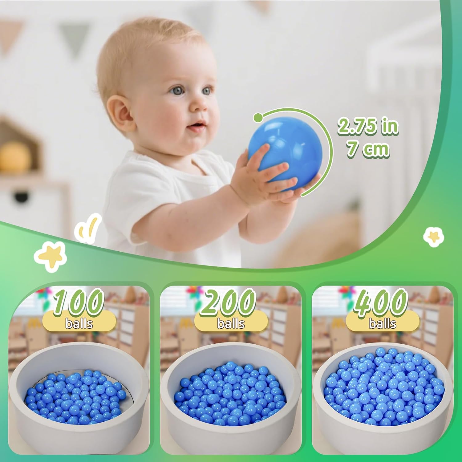 TRENDPLAY Large Ball Pit Balls 50 100 Count 2.75 Inch, Big Neutral Balls Bulk Non Toxic for Toddler Baby Kids Dogs,Party