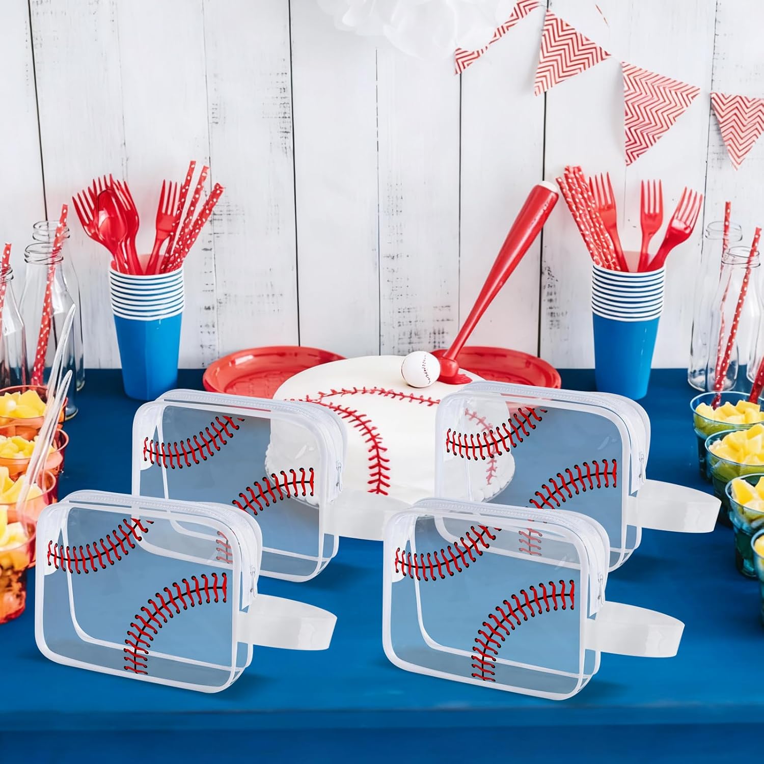 12 PCS Baseball Cosmetic Bags Baseball Goodie Bags PVC Waterproof Makeup Bag Portable Travel Toiletry Punch Organizer for Baseball Team Gifts, Baseball Coach, Girls Player Sport Party Favors