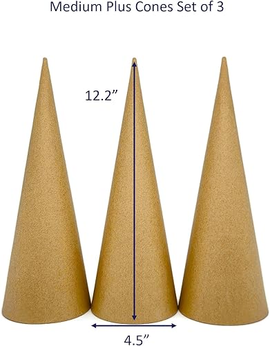 Miniatura 3 de AllStellar Juego de 3 conos de papel maché con parte inferior abierta de 12.2 x 4.5 pulgadas (mediano) - Para proyectos de arte, manualidades y