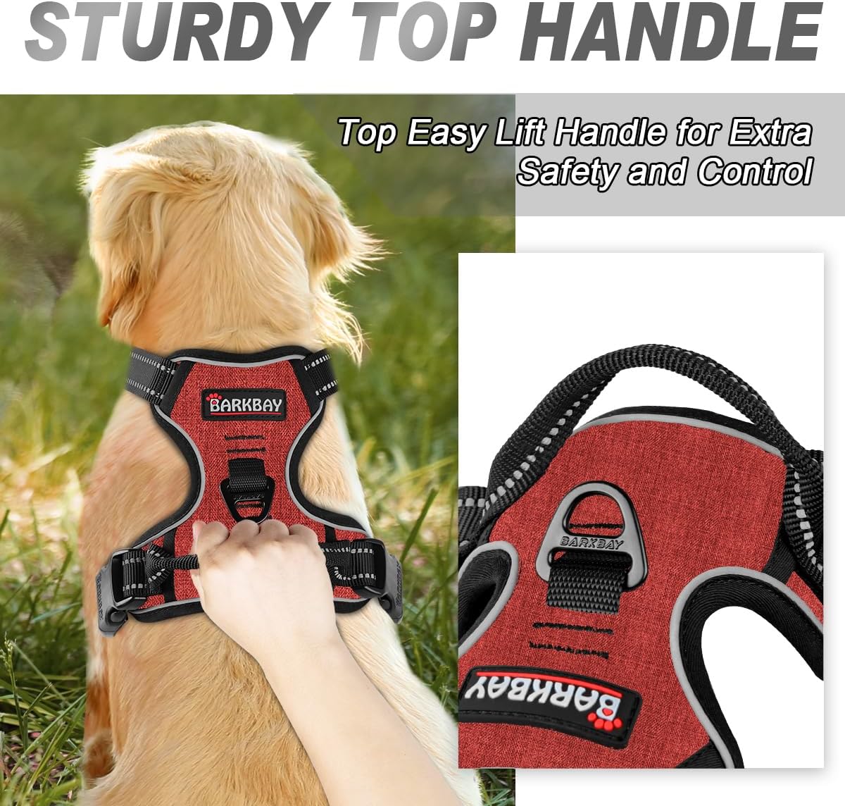 BARKBAY No Pull Dog Harness Front Clip Heavy Duty Reflective Easy Control Handle for Large Dog Walking(Rio Red,S)