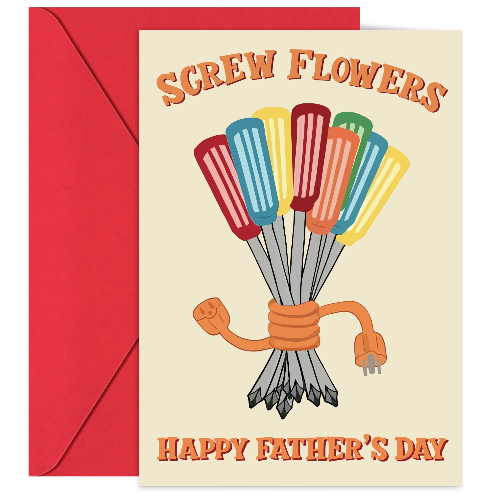 HiBathti Happy Fathers Day Card - 5X7 Screw Flowers Funny Fathers Day Card with Envelope - Dad Gifts from Daughter Son, Unique Father Days Gifts for