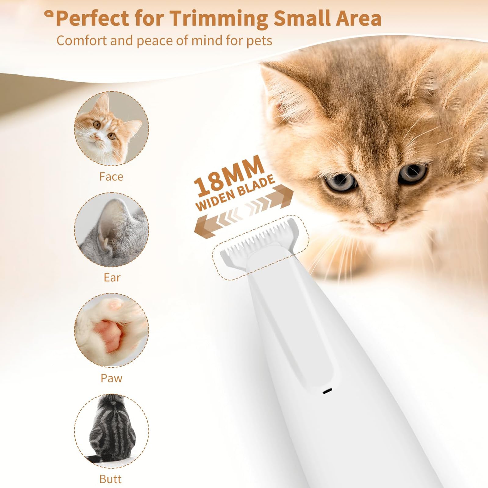 Tondeuse de précision pour chat, Tondeuse pour chien, sans vibration, Légère et ergonomique, Prenez soin de ses zones sensibles, Toilettage sans stress (1PC)