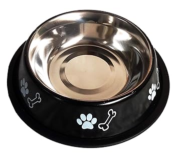 1 Pc 890 ML Stainless Steel Regular Anti Skid Dog Bowl Black Color Bowl 890 ml
