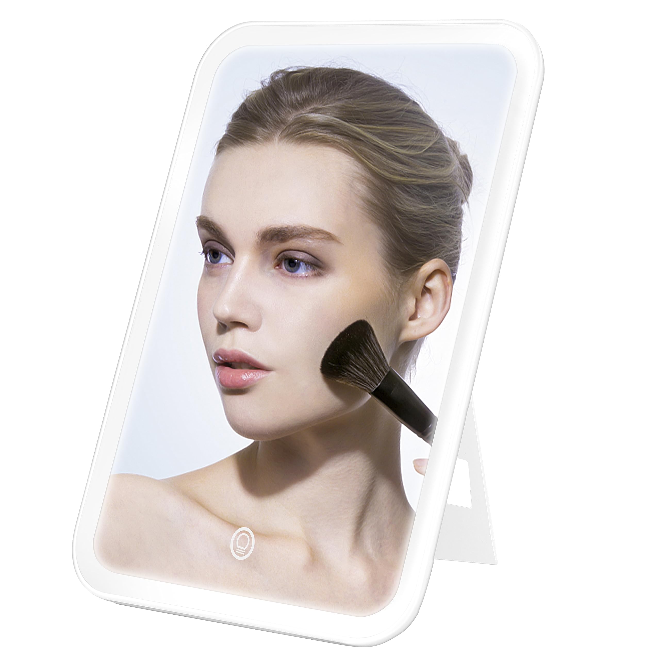 PEEH Travel Makeup Mirror with Light, Portable Make Up Tabletop Mirror with Adjustable Stand, Portable 3 Colors Light Modes Rechargable Vanity Mirror for Makeup Case