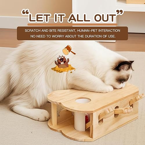 Miniatura 6 de Whack-a-mole - Juguete interactivo de madera para gatos de interior, caja de juguetes interactiva para mascotas, rompecabezas para gatos de todas
