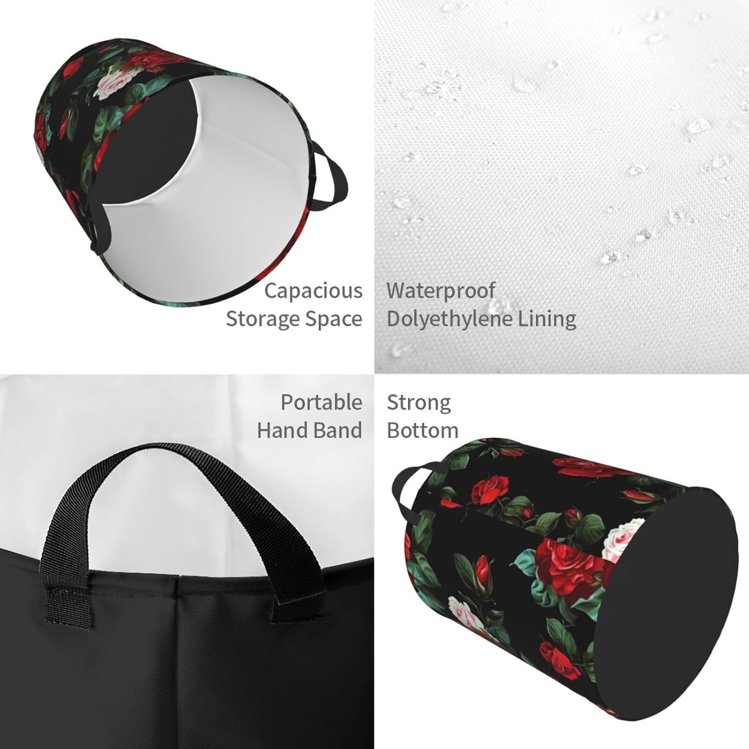 Beautiful Rose Gift Laundry Basket Foldable Waterproof Laundry Hamper Clothes Storage Bin With Handles Oxford Cloth Toy Organizer Basket For Bathroom Laundry Bedroom Medium image 4