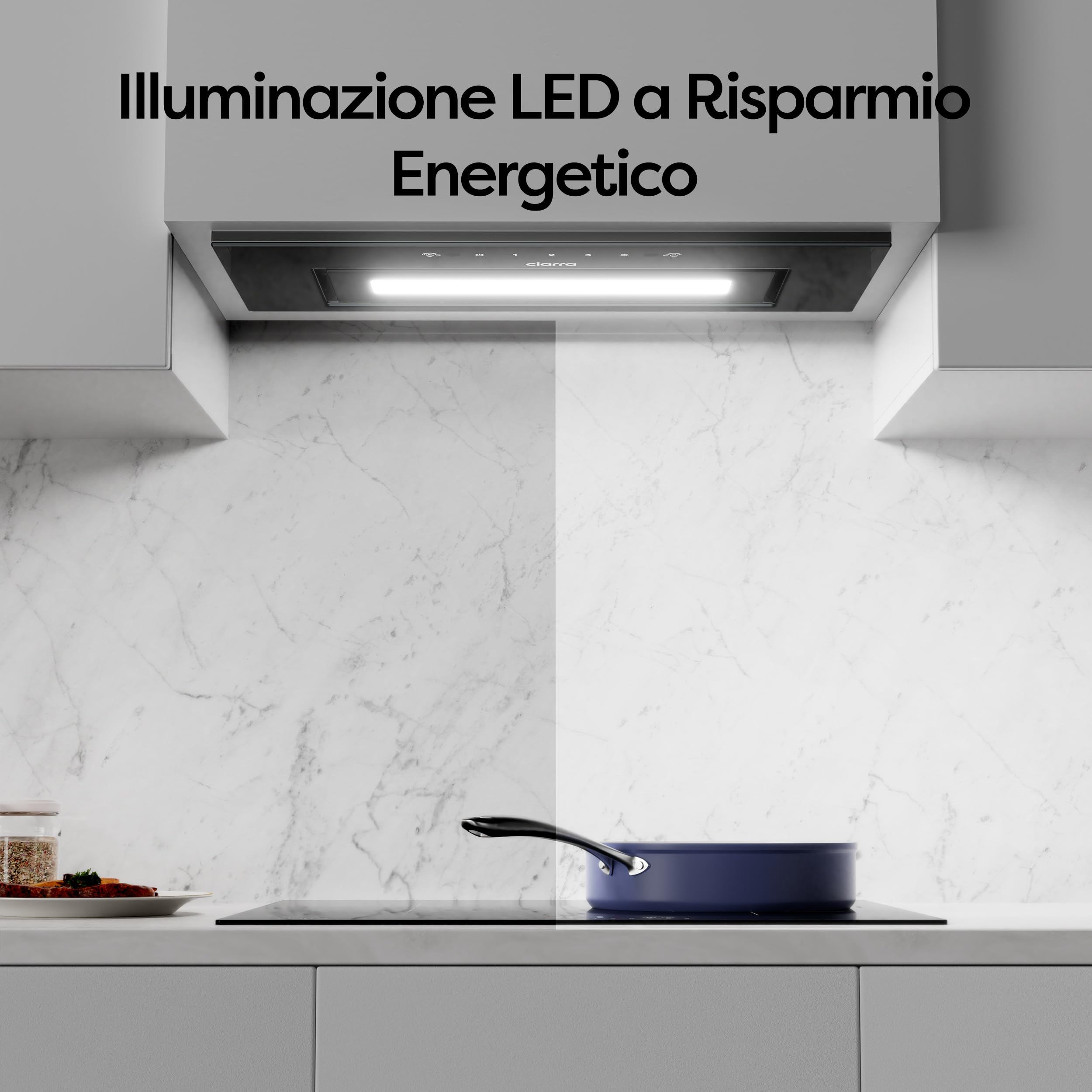 CIARRA CBCB6931B Cappa Aspirante Incasso 60cm Classe A- 460m³/h - 3 Velocità - Doppia Modalità -Controllo Gestuale-Facile Installazione-Con Carbone Attivo CBCF055 - Acciaio Inox Nero