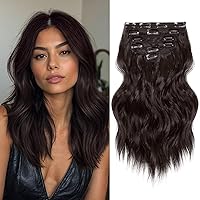 Vista 19 de NAYOO Extensiones de cabello con clip, de 20 pulgadas, largo, ondulado, rizado, rubio ceniza, extensiones de cabello sintético de cabeza completa
