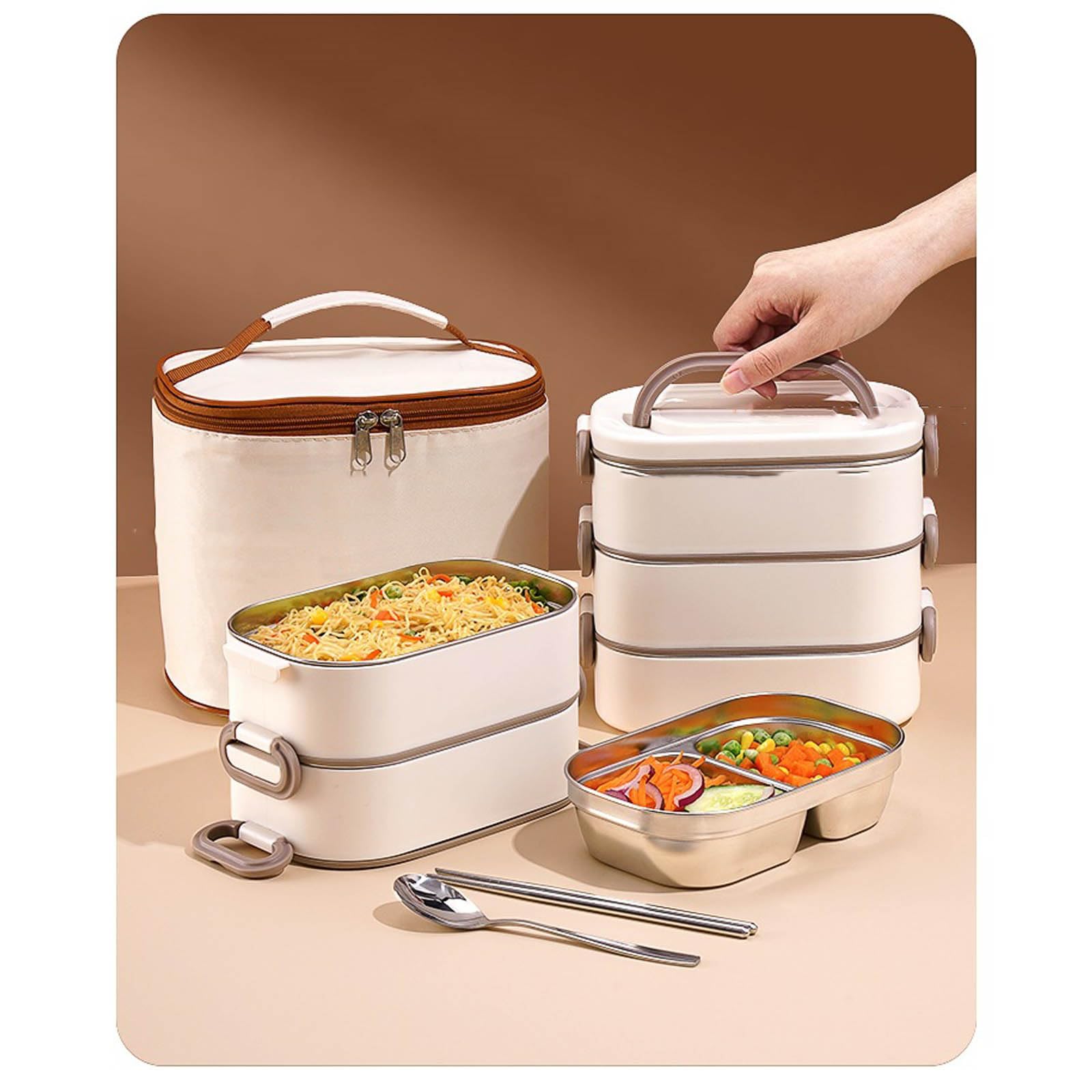 Caja de Almacenamiento de Alimentos Inoxidable con Flexible de Doble Gancho y Bolsa térmica para Transporte de Comidas frías y Calientes Caja de Comida Caliente Transportable