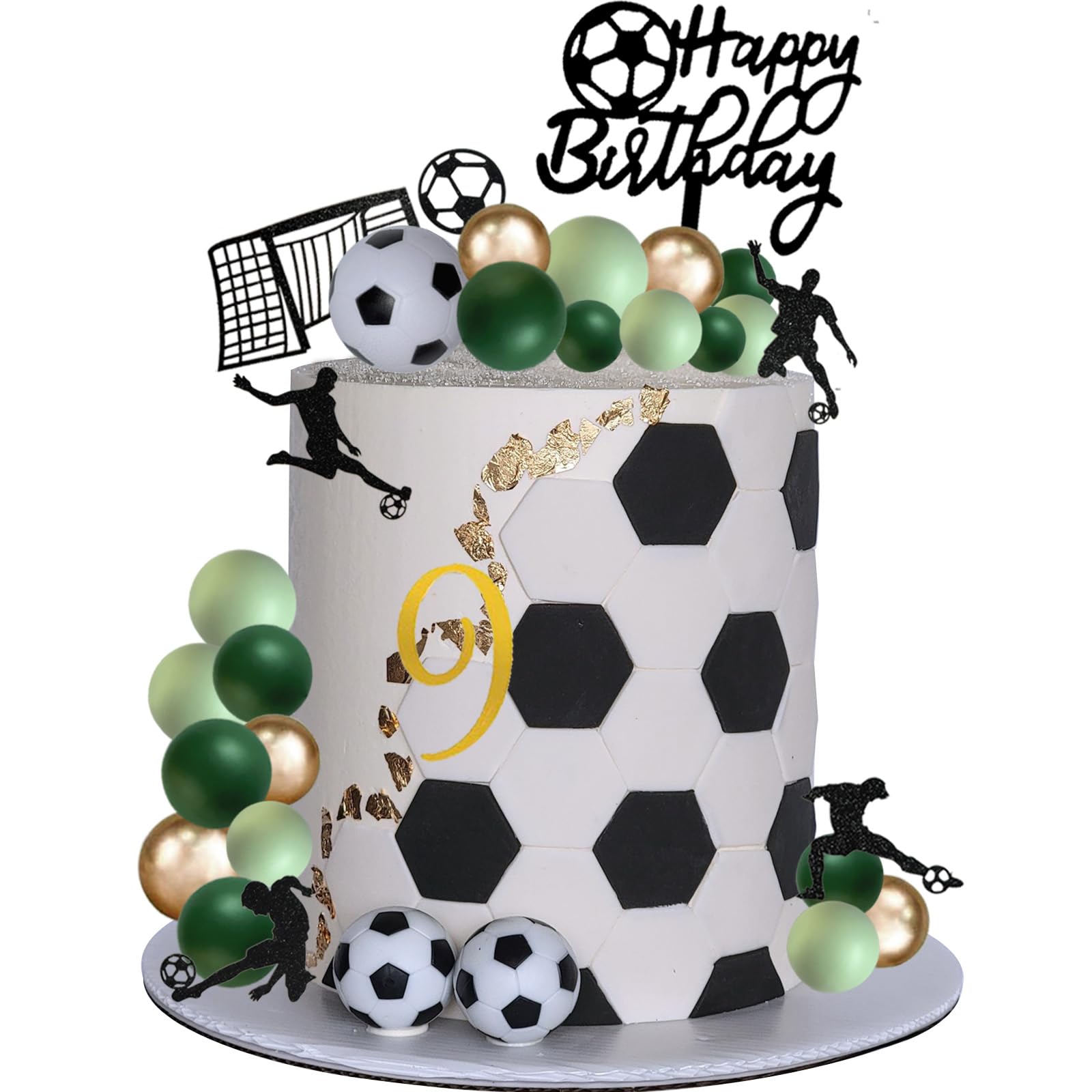 Tinbmoblic 45PCS Soccer Cake Topper Decorations Acrylic Number 0-9 Cake Topper Soccer Player Green Gold Ball Cake Decorations for Football Theme Birthday Sport Party Supplies