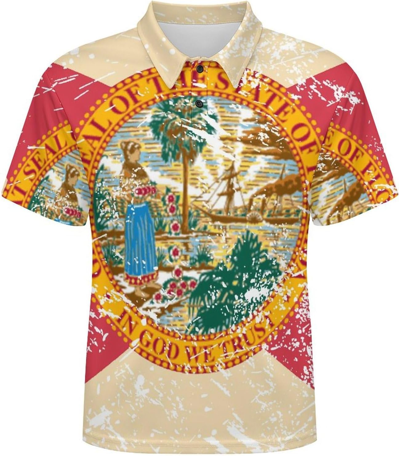 Florida State Flag Mens Polo Shirt Short Sleeve Top Tee Casual T-Shirt