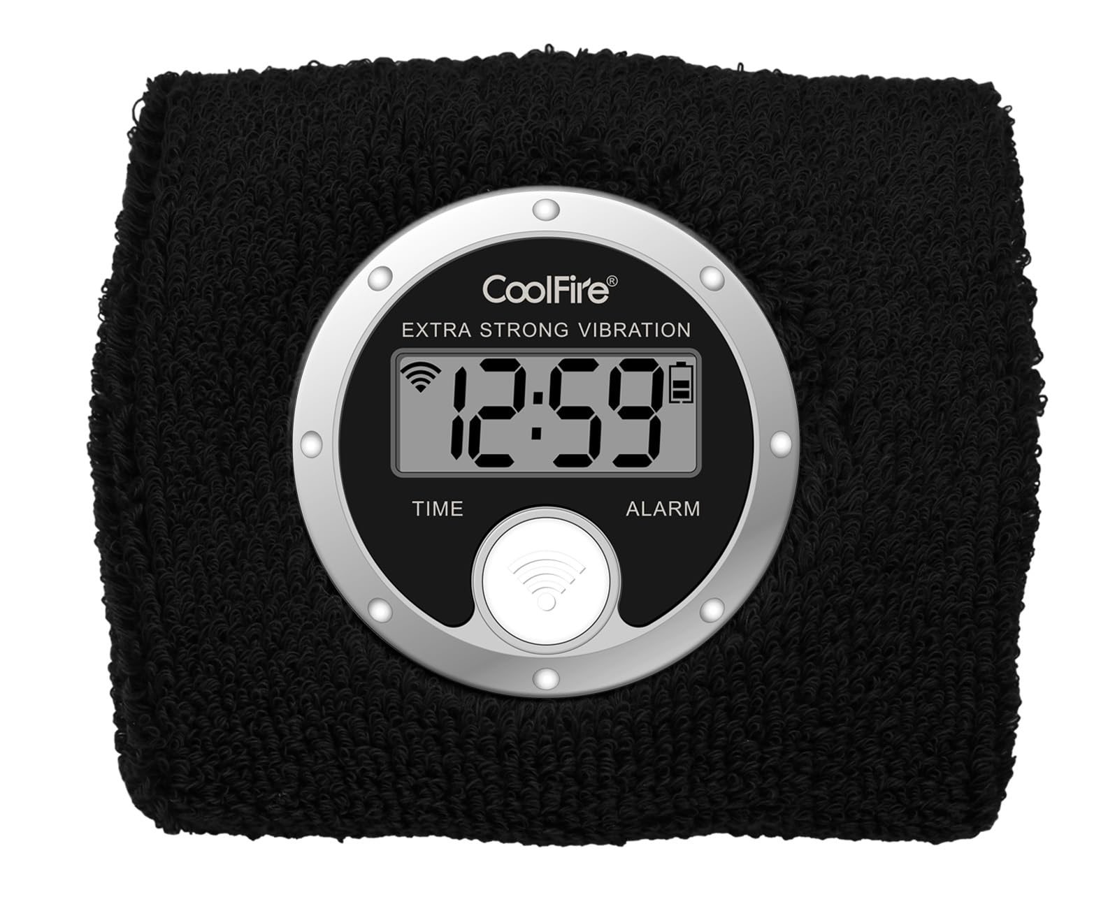 Coolfire - Sveglia vibrante con fascia tergisudore, sveglia silenziosa, cinturino con vibrazione per coppie, studenti, facile da impostare su app intuitiva, non udente, ricaricabile tramite USB, nero