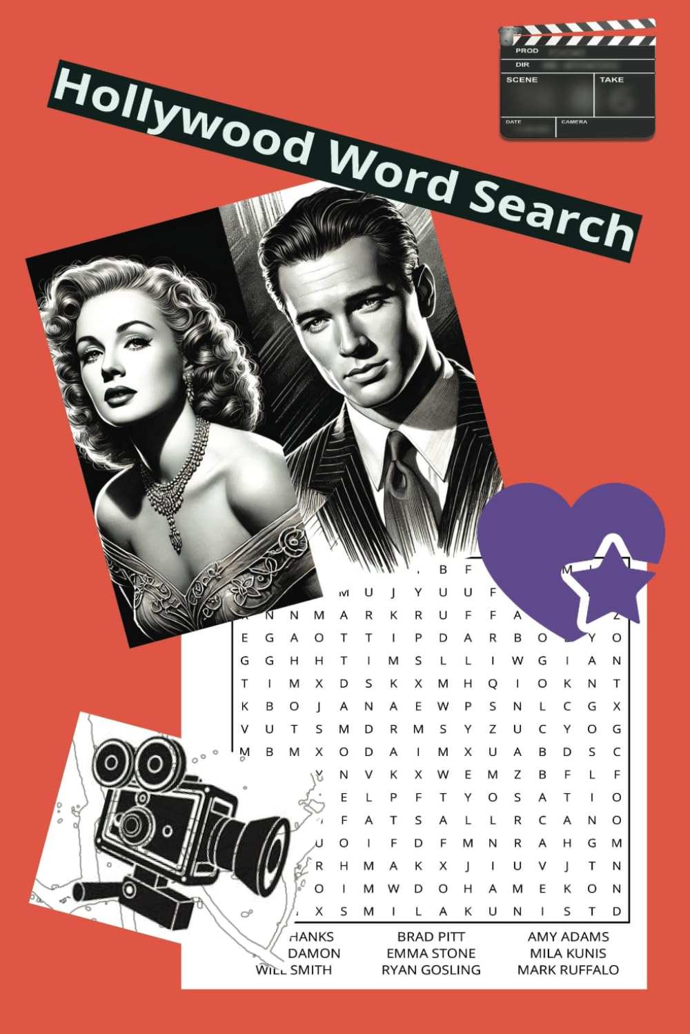 Hollywood Word Search: Hollywood actors and actresses in various films, a word find puzzle for Adults, Seniors and Teens