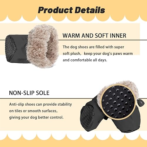Miniatura 3 de Botas protectoras de patas para perros, botas de invierno para perros pequeños, con suela antideslizante y felpa para nieve cálida al aire libre,