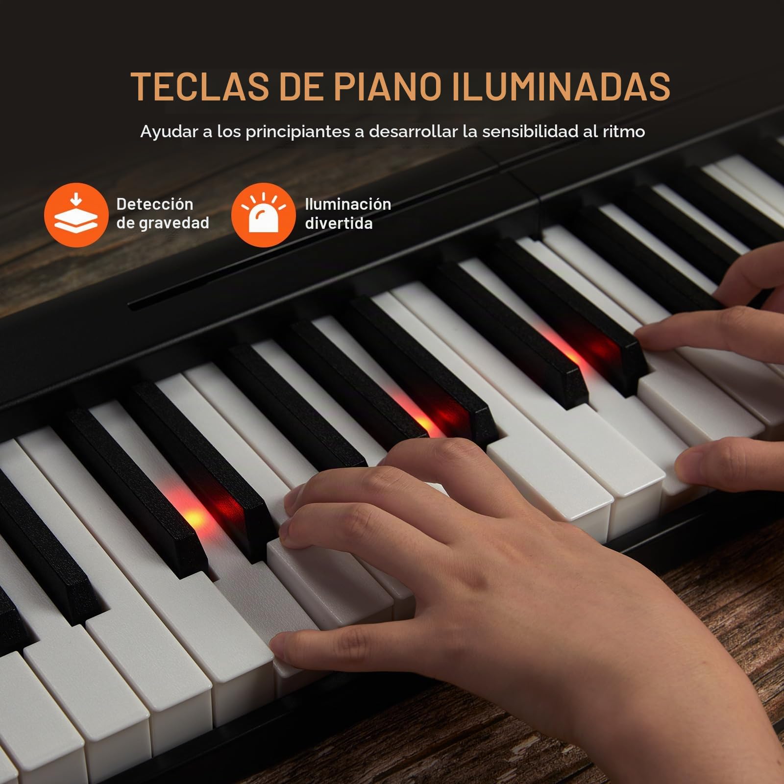 VEVOR Teclado de Piano Plegable 61 Teclas Bluetooth y MIDI Piano Electrónico Digital Portátil con Pedal de Sostenido Teclas Iluminadas Recargable para Principiantes, Adolescentes, Adultos, Negro