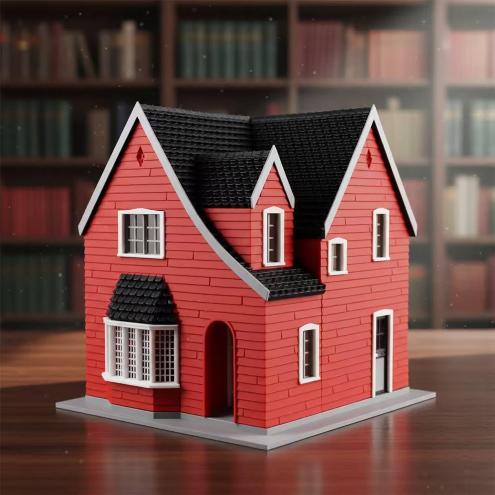 Casa in Miniatura Modello Casa Edificio Plastica Plastico Collezione con Pareti con Pannellature Tetto con Scandole Portale Ad Arco Adatta per Diorami Villaggi in Modellismo Scaffali