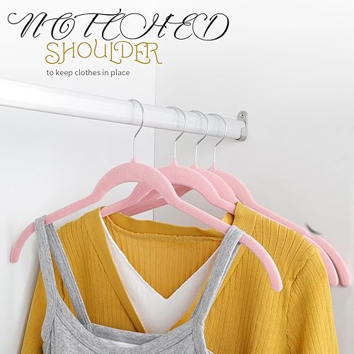 Miniatura 4 de ManGotree Paquete de 50 perchas de terciopelo para camisas, perchas de 16.5 pulgadas con gancho giratorio de 360, perchas antideslizantes para