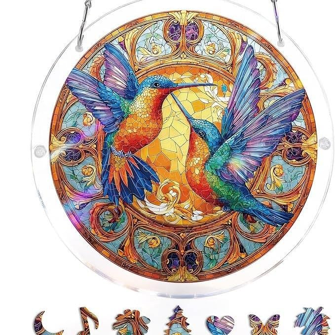 Acrylic Puzzles Suncatcher Window Hanging, DIY Sun Catcher Kits for Doors Garden, Suncatchers Stained Glass Acrylic Puzzle Decoration for Women Men Mom Birthday Gift Home Decor (color F)