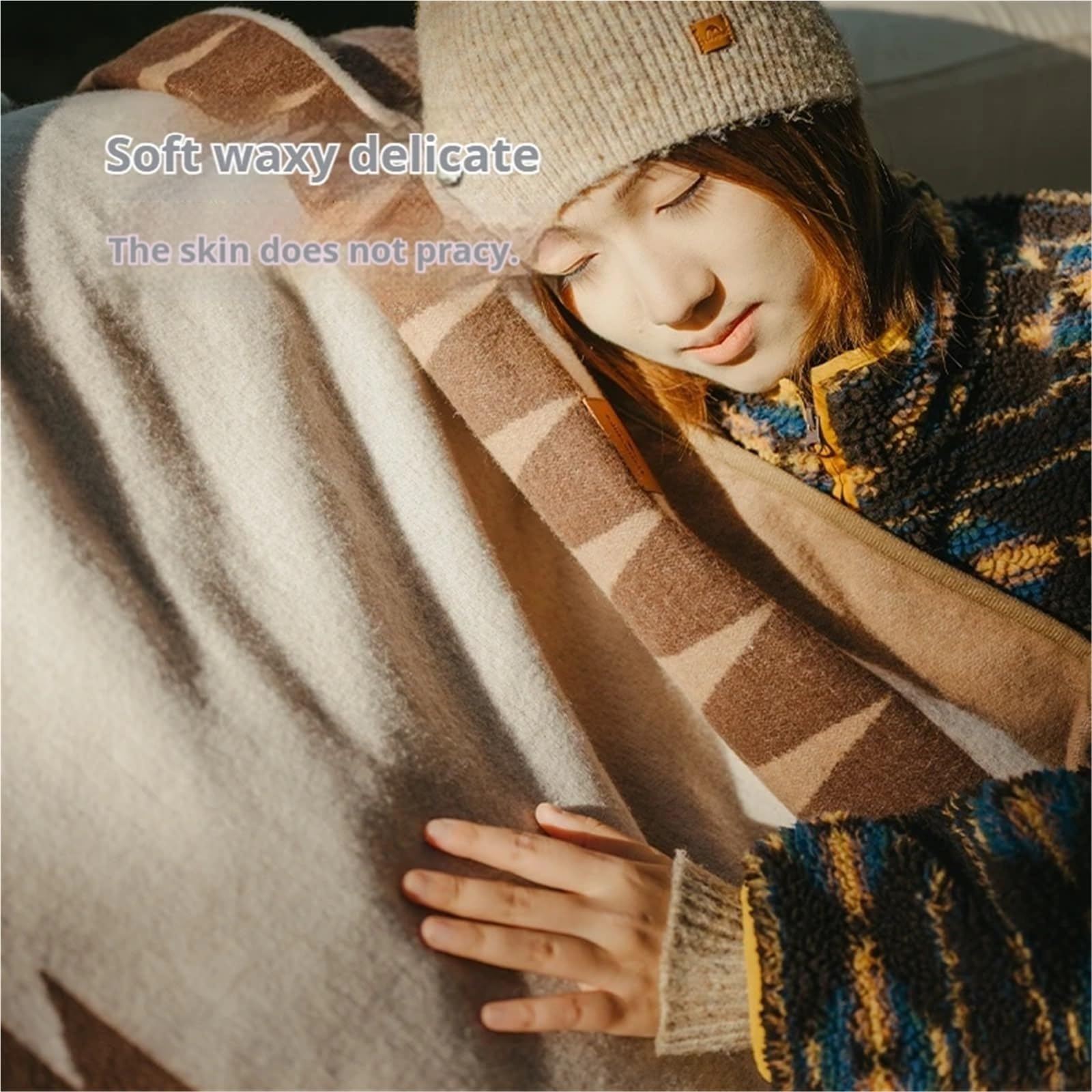 Manta de Picnic, Chal multifunción for Exteriores, Tienda campaña, Alfombra, Poncho Suave, Grueso, cálido, portátil, 200 x 150 cm(Light Khaki)