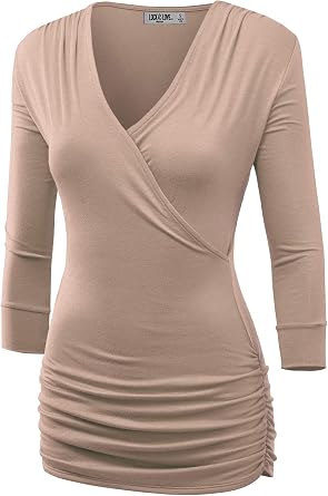 Lock and Love Womens 3/4 Sleeve Cross Front Wrapped V Neck Top S-3XL