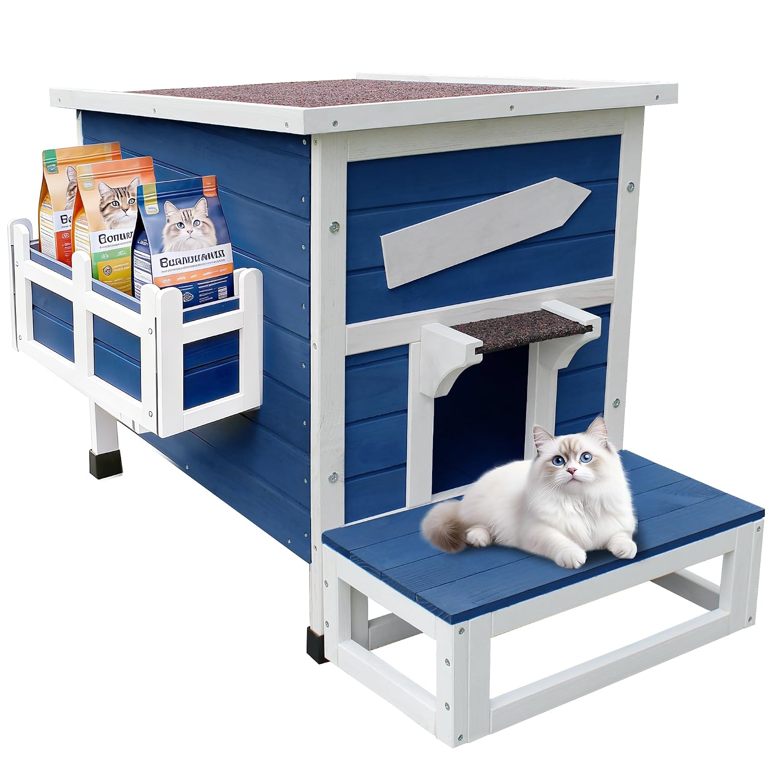 ROCKEVER Outdoor Cat Shelter with Escape Door Rainproof Outside Kitty House Single Story for Two-Three Cats Color Blue - Review, Price and Buying Guide