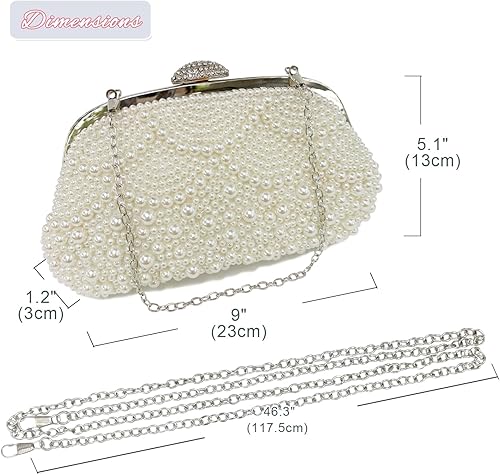 Miniatura 2 de Aovtero Bolso de mano de perlas para mujer, bolso de noche formal con cuentas completas con cadena