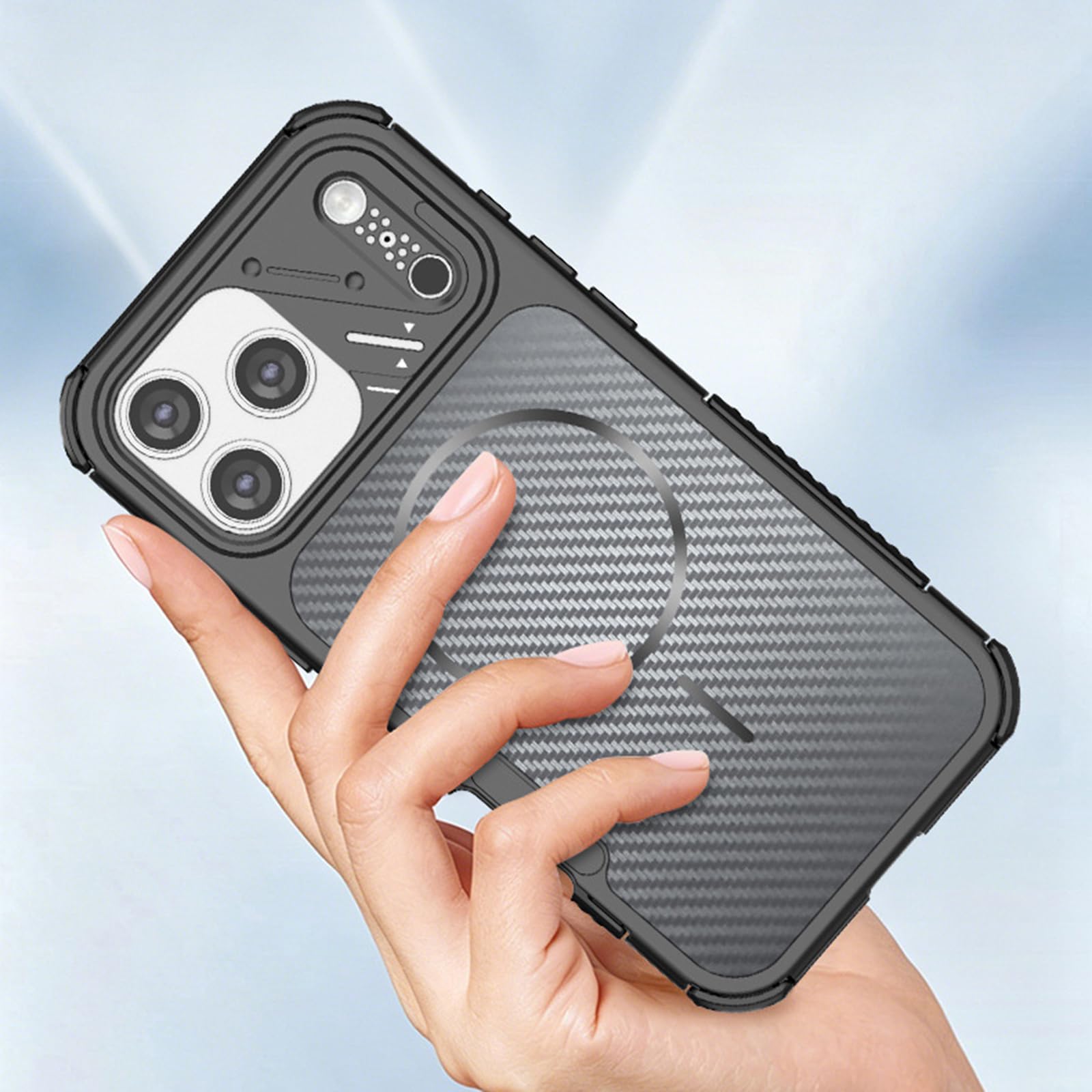 Sottile Custodia per iPhone 17 Pro Max/17 Pro/17, Fibra di Carbonio Modello | Magnetica Glassata Antiscivolo Fotocamera Protezione Cover Supporta Ricarica Wireless Telefono Caso