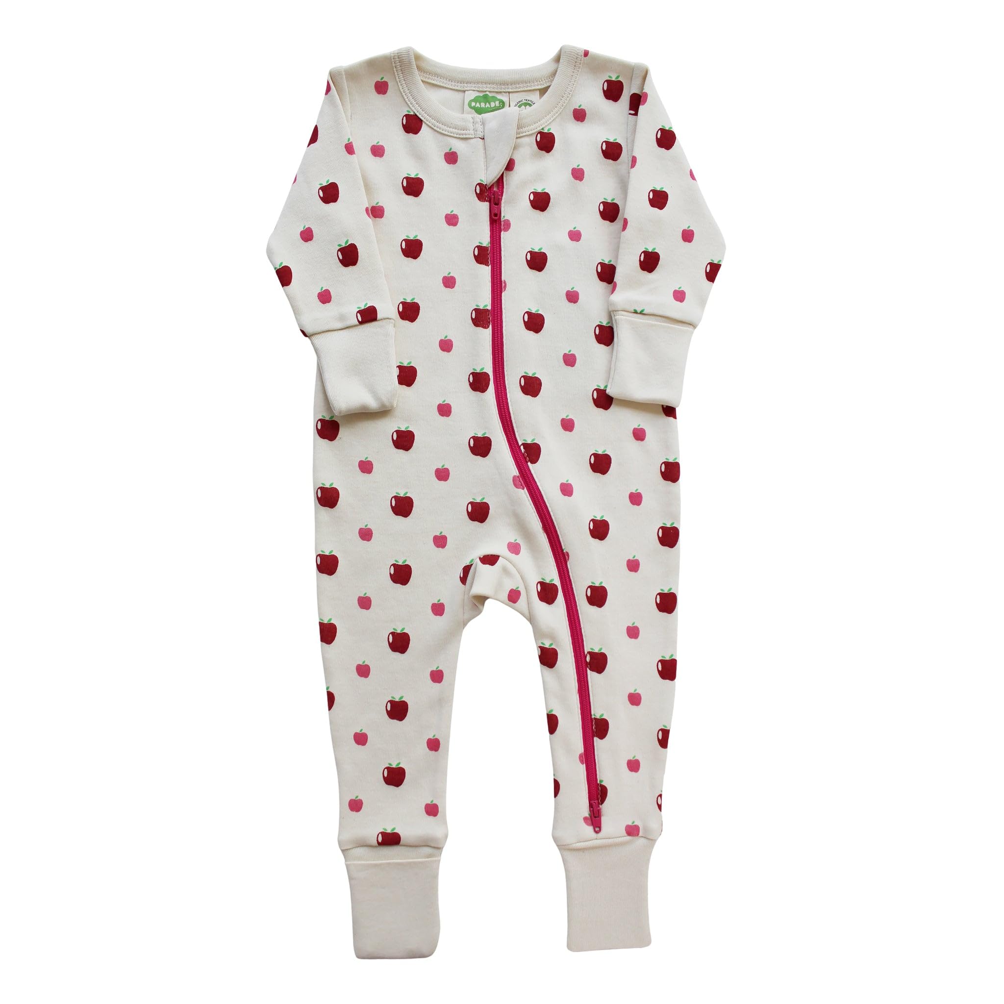 PARADEOrganic Signature Print '2-Way' Zip Romper - Long Sleeve Apples 12-18M no mitts