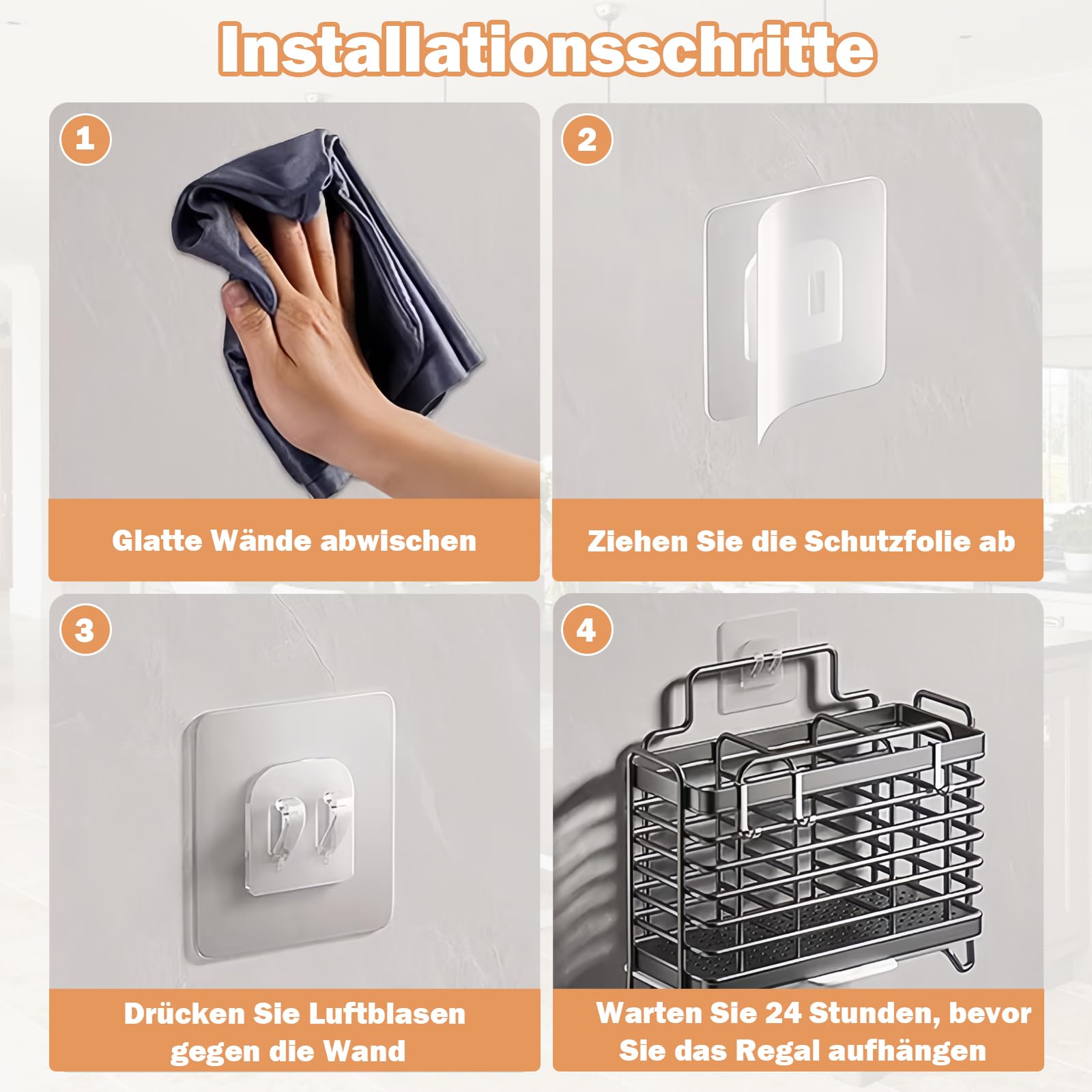 Porta posate, contenitore per utensili da cucina, porta posate a parete, adesivo senza tracce in acciaio al carbonio, contenitore per posate e utensili da cucina (nero)