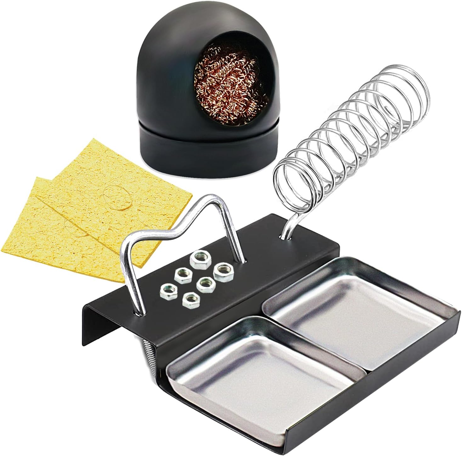 V TELESKY Soldering Iron Holder Stand Solder Iron Base, Solder Iron Stand with 2PCS 35 * 50mm Cleaning Sponge and 1PCS Brass Ball for Cleaning Soldering Iron Tip