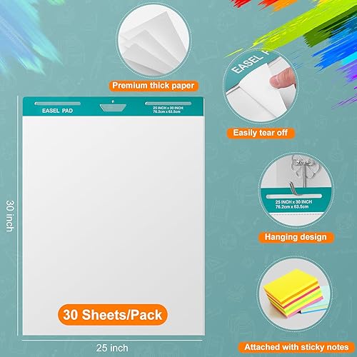 Miniatura 3 de VinTS 4 Pack Sticky Easel Pads,25 x 30 In,30 SheetsPad,Large Self-Stick Easel Paper for Teachers and Students,Self Stick Flip Chart Paper for White