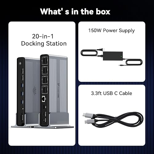 Miniatura 8 de TobenONE DisplayLink - Estación de acoplamiento de 4 monitores, pantalla HDMI Quad 4K a 60Hz 20 en 1 con fuente de alimentación de 150 W para