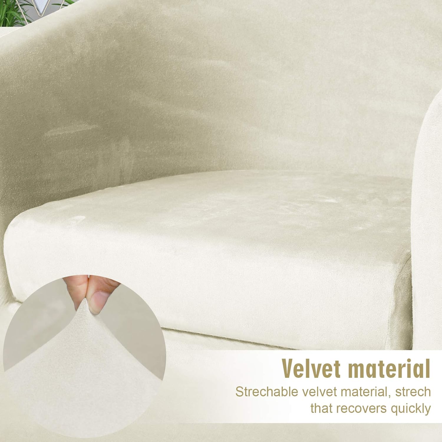 2 Pieces Velvet Tub Chair Cover with Cushion Cover, Removable Stretch Club Chair Slipcover High Stretch Super Soft Sofa Cover Armchair Furniture Protector for Bar Counter Living Room (Beige)