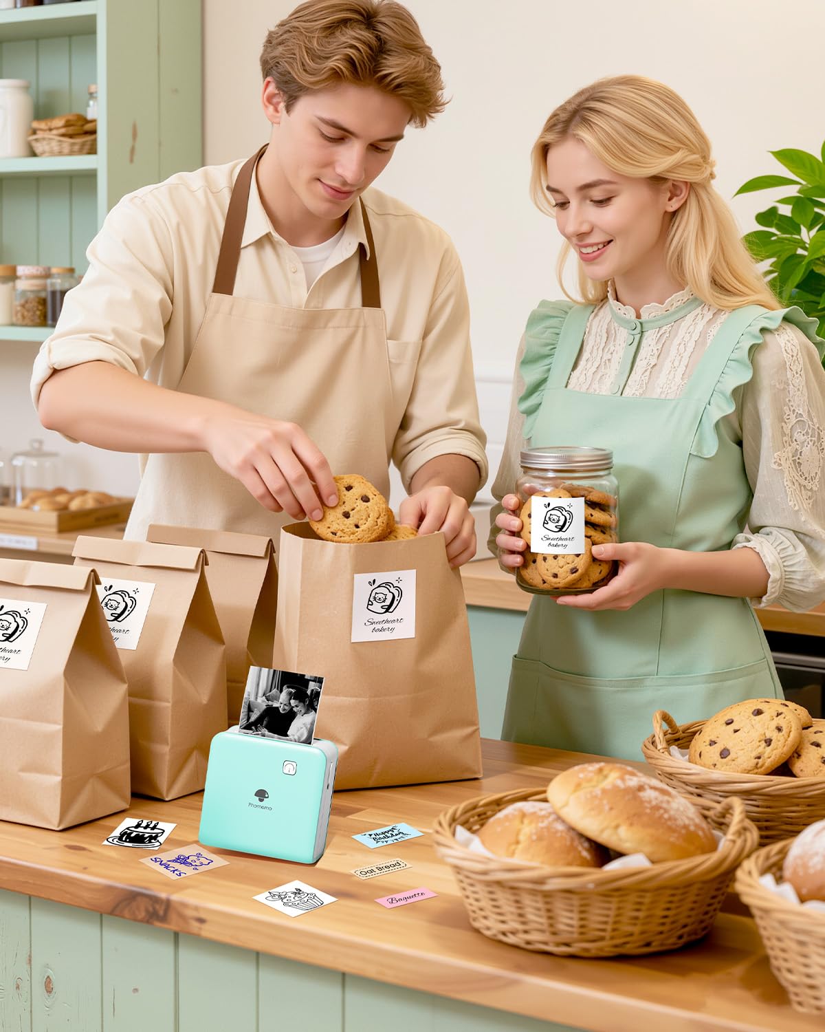 Phomemo Mini Stampante per Smartphone, P2S Bluetooth Adesivo Stampante per l'apprendimento, Mini Stampante Portatile per Foto in Viaggio, stampante Termica Tascabile da Regalare