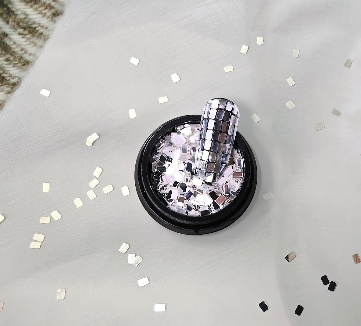 Silver Sequins Nail Art Glitter Disco Nails Confetti Decoration DIY Square Rectangular Rhombic Nail Flakes Sequins Supplies Accessories, 0.35OZ